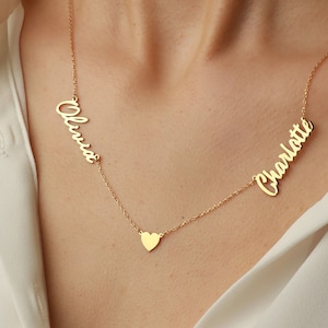 Two Name Necklace with Heart, Couple Necklace, Family Necklace, Multiple Name Necklace, Children Name Necklaces for Mom, 2 Names Necklace