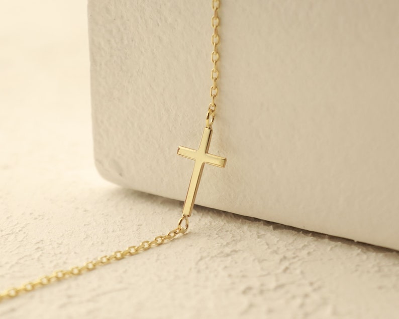 14K Gold Cross Bracelet Dainty Cross Jewelry Religious Bracelet Cross Bracelet Women, Christian Gifts for Women Communion Gift image 6