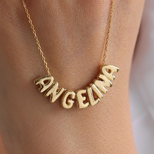 Collar de burbuja con nombre personalizado, collar con letras en 3D, collar con letras de globo, collar con letras de burbuja, collar con nombre de oro, regalo de cumpleaños