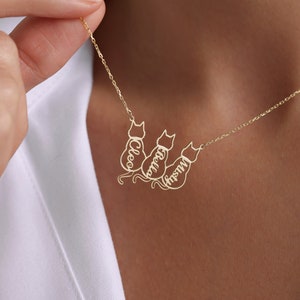 14K Cat Lover Gift - Cat Mom Gifts - Cat Name Necklace - Mothers Day Gift - Custom Cat Necklace,Personalized Cat Name Necklace,Pet Loss gift