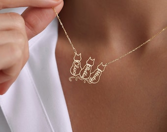 14K Cat Lover Gift - Cat Mom Gifts - Cat Name Necklace - Mothers Day Gift - Custom Cat Necklace,Personalized Cat Name Necklace,Pet Loss gift