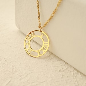 14K ゴールド ローマ数字ネックレス - 記念日ネックレス - 結婚記念日ギフト - 結婚記念日ネックレス - 彼女へのカスタムネックレスギフト