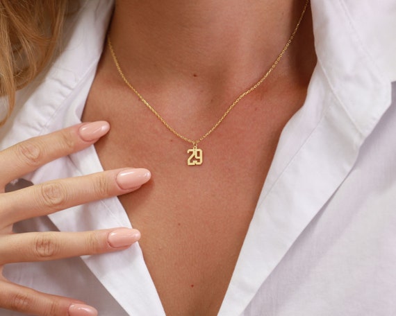 Custom Number Necklace - Number Jewelry - Date Necklace - Number Pendant - Valentines Day Gift for Her - Football Necklace - Number Chain