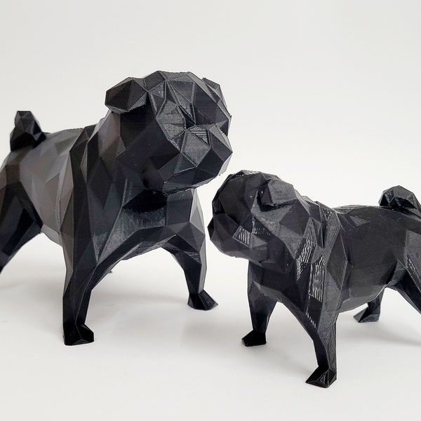 Low Poly Mops Figur, Hundeskulptur, Erinnerung, Andenken, für Tierliebhaber, Geschenkidee, Wohndeko, süß, 3D Druck, Präsent, Wunschfarbe