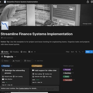 Agile finance system implementation template for notion
