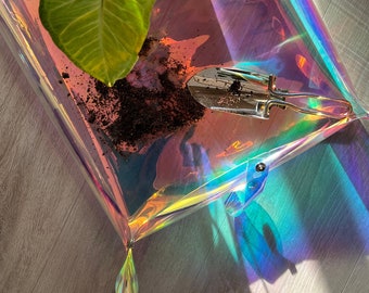 Estera para macetas para trasplantar plantas sin desorden, lona holográfica para macetas de arco iris, cuidado de plantas de interior y estera de jardinería, regalo para amantes de las plantas