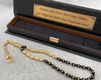 Personalized Gold Plated Kuka Tesbih, Gift For Him, Erkek Tespih, İsimli Tesbih, Named Box