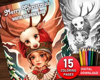 Merry Christmas Coloring Book | Digital Coloring | Book Coloring Pages for Adult or Kids | Coloring Page Bundle | Advanced Coloring Pages