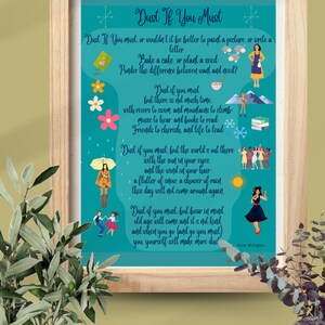 Poem Dust if You Must,Rose Milligan vintage style A3 UNFRAMED poster gift for mum kitchen 1950s Retro Design, wall poetry  Kitchen Office