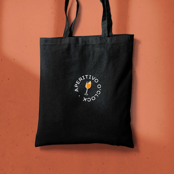 Drinks Totebag | schwarz | Aperol, Gin, Prosecco, Sekt, Negroni, Aperitif, Bier, Rosé, Wein | Cocktail Print Jutetasche | Jutebeutel