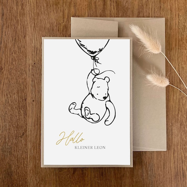 Grußkarte zur Geburt | Hallo Baby Karte | Pinguin | Winnie the Pooh | personalisierbar