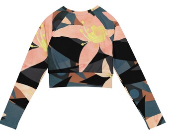Women's Long-Sleeve Crop Top, Tropical Recycled ECO-Friendly Women's Long-Sleeve Crop Top, Women's Clothing, Women's Floral Tops, Women's