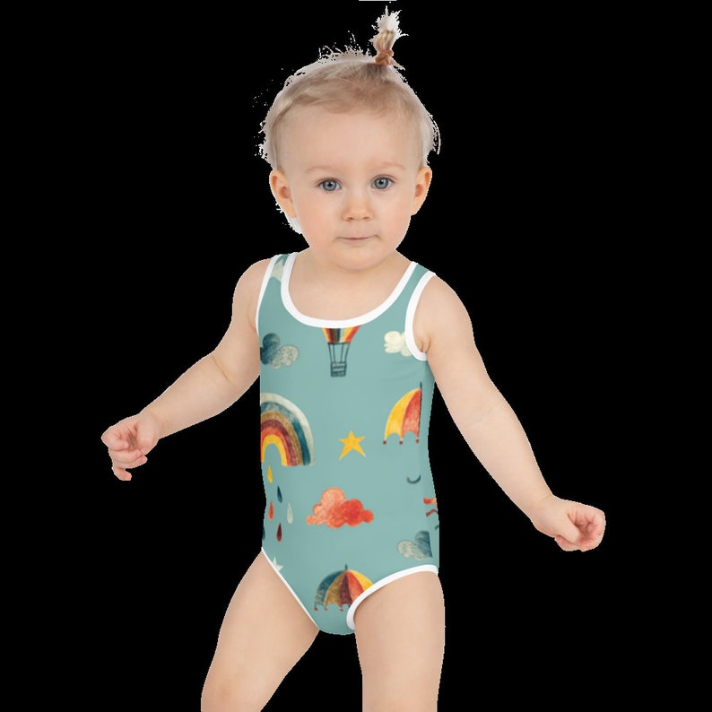 Retro Rainbow Little Girls' Swim Suit, Kids Bathing Suit, Kids Swimsuit