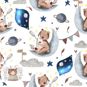 Space Seamless Pattern Astronomer Seamless Digital Paper Space Scrapbook Paper Moon Repeat Pattern for fabric Bear Pattern Digital File