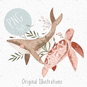 2 PNGs für die Sublimation Nautical Clipart Bundle Whale PNG Sea Schildkröte Clipart Unterwasser PNG Set Meertier Download Mädchen Clipart Kommerziell