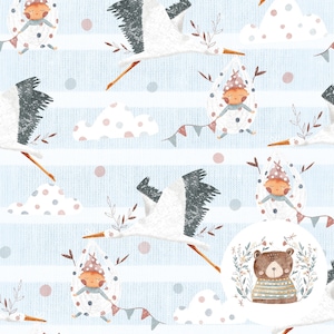 Stork Seamless Pattern Stork Seamless Digital Paper Stork Scrapbook Paper Stork Repeat Pattern for fabric New Born Seamless baby boy