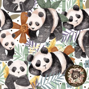 Patrón sin costuras de panda Patrón sin costuras de jungla para tela Papel digital de bambú Patrón sin costuras de safari Diseño bohemio para niños Patrón sin costuras salvaje