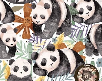 Panda Seamless pattern Jungle seamless repeat pattern for fabric Bamboo digital paper Safari seamless pattern boho kids design Wild seamless