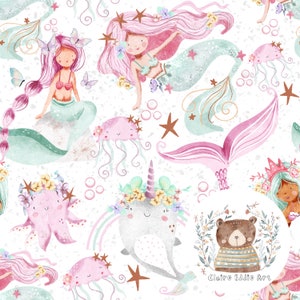 Modèle sans couture sirène pour tissu Sous la mer Fichier sans couture Sublimation narval motif enfants nautique sans couture
