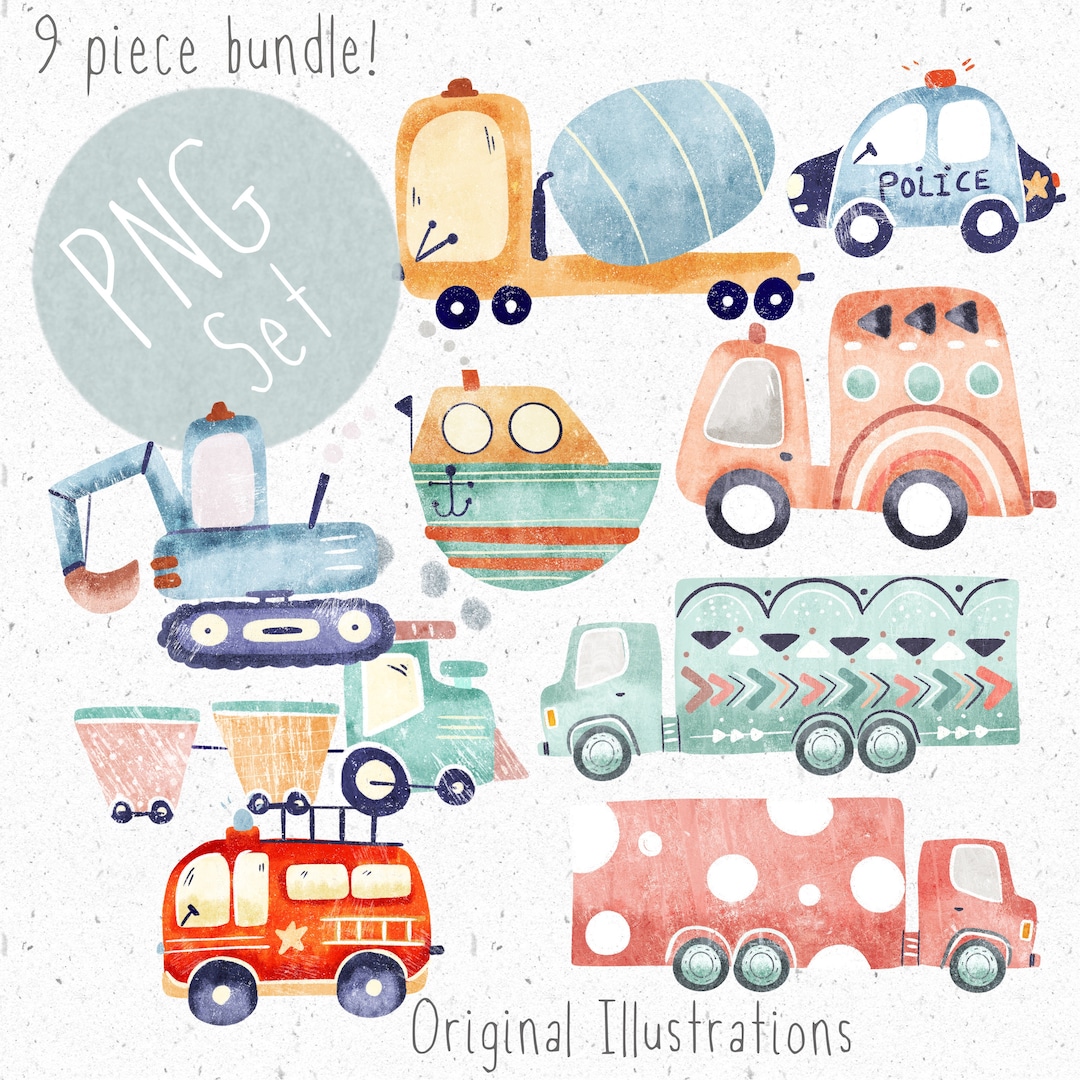 Set of 9 Pngs for Sublimation Construction Clipart for Boys Png Motor ...