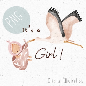 PNG voor sublimatie Stork PNG png nieuwe baby Clipart Stork downloaden het is een meisje png Newborn Clipart baby meisje png Gender Reveal Clipart roze