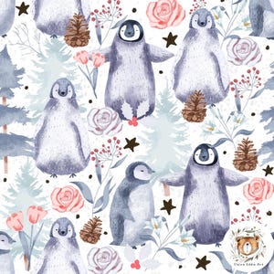Patrón sin costuras de pingüino Papel digital de invierno Patrón repetido de pingüino para tela Estampado de país de las maravillas invernal Navidad Pingüino festivo sin costuras