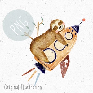 PNG for Sublimation Space Clipart Rocket PNG Cute Sloth Download Sloth Sublimation cute animal Clipart safari animal png space Download