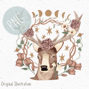 Wald PNG für Sublimation Hirsch Clipart Mond png Blumenkranz Clipart Niedlicher Hirschkopf png Hirsch Clipart Wald png Rehkitz Download Sommer