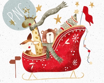 PNG para sublimación Clipart navideño para niños Festivo PNG Trineo Clipart Trineo de Papá Noel Descargar Vacaciones Sublimación 1er Gráfico navideño Bebé