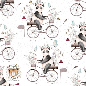 Lindo Panda patrón sin costuras Niñas safari patrón repetitivo para tela Bebé Niña Archivo sin costuras Patrón de animales de la selva Bicicleta Bicicleta sin costuras