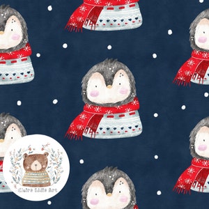 Penguin Seamless Pattern Patrón de repetición navideña para tela Lindo archivo Penguin para sublimación Patrón de invierno Penguin papel digital Navy
