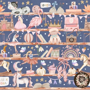 Little Girl Seamless File Girl bedroom pattern for fabric Shelves sublimation fairy digital papers Ballet seamless Its a Girl repeat pattern