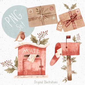 Set di 4 PNG di NATALE per posta a sublimazione Clipart Cassetta postale PNG Clipart di Natale Set PNG festivo Cassetta postale download lettera Clipart Posta Png