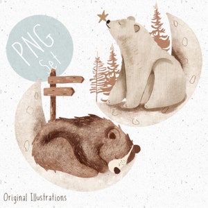 Set of 2 PNGs for Sublimation Festive PNG New baby png Boho Baby Clipart Moon png Polar Bear Clipart Brown bear Png Space Clipart Christmas
