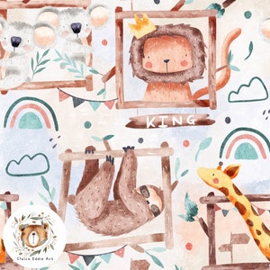 Seamless Pattern Lion Digital Paper Jungle Scrapbook Paper Sloth Repeat Pattern for fabric Koala Seamless Giraffe pattern Safari seamless