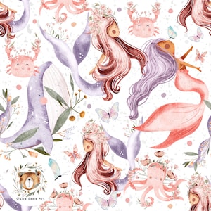 Naadloos patroon zeemeermin Herhaalpatroon voor stof Under the Sea Naadloos bestand Fairy Mermaid Sublimation Princess patroon nautisch naadloos