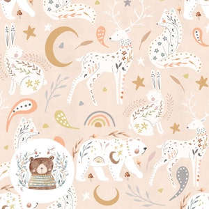 Skandinavisches Nahtloses Muster Folk Art Digital Paper BOHO Seamless Scrapbook Paper Woodland Rapportmuster für Stoff Neutrales nahtloses Design