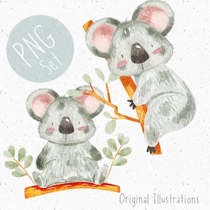 Zestaw 2 PNG do sublimacji Koala PNG Koala bear Clipart Jungle animal design Safari Clipart Australia png Aussie animals Clipart Baby boy
