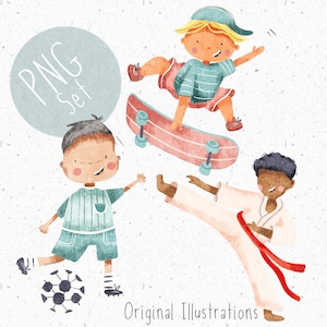 3 PNGs for Sublimation Sports PNG set Karate Clipart Skateboarding png Football Clipart Boys png bundle Sports day Graphic Soccer Clipart