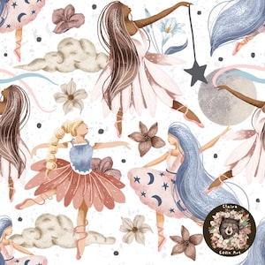 Ballerina Seamless File Girls repeat pattern for fabric Dancer sublimation fairy digital papers Ballet seamless Baby Girl pattern Space file