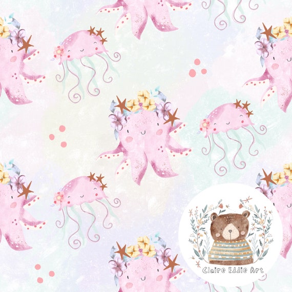Pastel Seamless pattern Nautical repeat pattern for fabric Girls nautical design Cute Octopus graphic Jellyfish seamless underwater file
