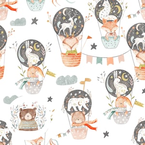 Space Seamless Pattern Woodland Animal Seamless Digital Paper Hot Air Balloon Scrapbook Paper Scandi Repeat Pattern for fabric Moon Pattern