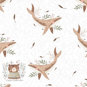 Seamless Pattern Whale Digital Paper Blue Whale Repeat Pattern for fabric Nautical Seamless File Baby clothing Sublimation Ocean seamless