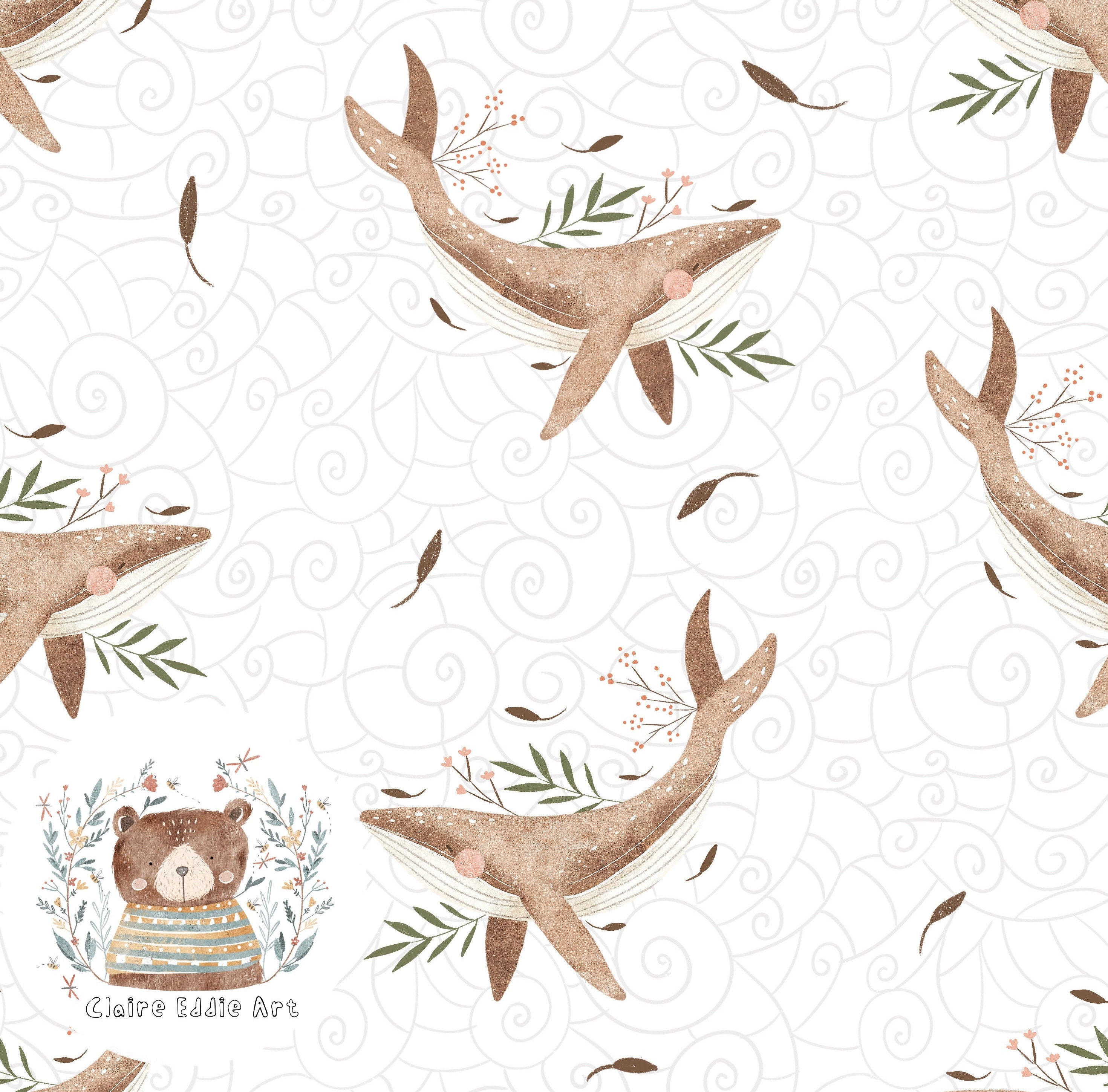 Seamless Pattern Whale Digital Paper Blue Whale Repeat Pattern for ...
