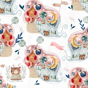 Space Seamless Pattern Girly Space Seamless Digital Paper Girl Scrapbook Paper Planet Repeat Pattern for fabric Pink Digital repeat File