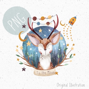 Wald PNG für Sublimation Kind Raum Clipart Mond & Sterne png Raum Rakete Clipart Niedlicher Hirsch Kopf png Hirsch Clipart Wald png zum Mond