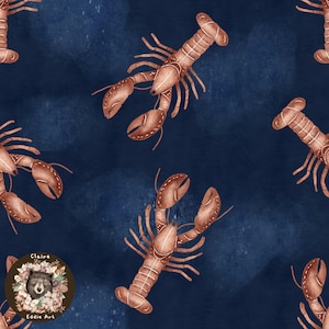 Hummer Musterdesign Nautisches Digitales Papier Marine Nahtlose Unterwasser Wiederholungsmuster für Stoff Muscheln nahtlose Muster Krustentier