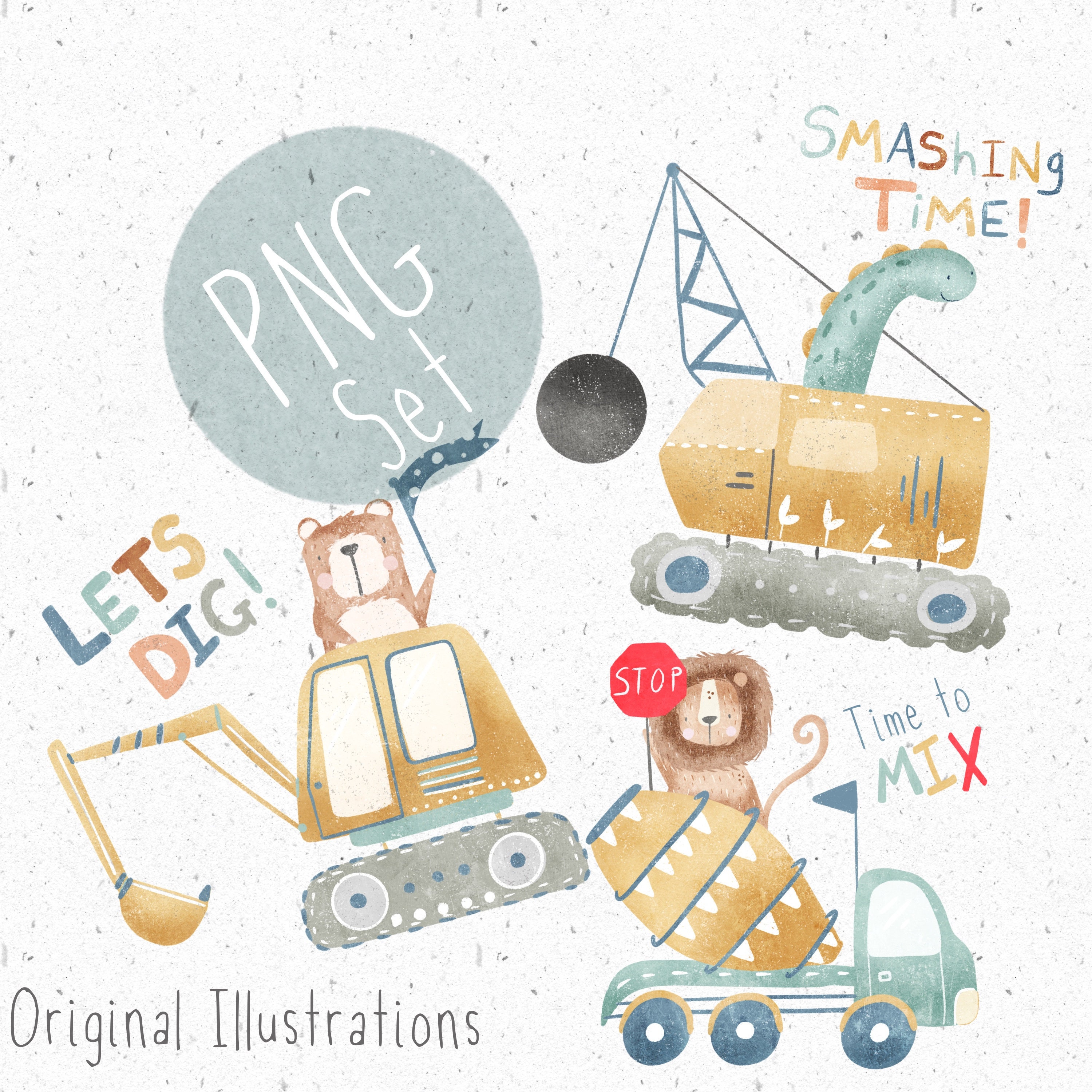 Set of 3 Pngs for Sublimation Construction Clipart for Boys Png ...