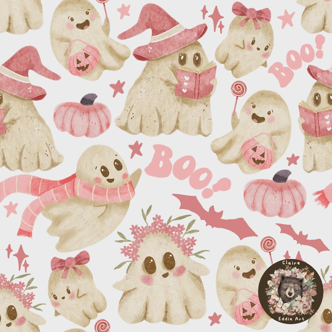 Cute Ghost Seamless File Kids Halloween Repeat Pattern for Fabric BOO ...