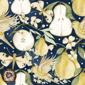 Motivo senza soluzione di continuità a forma di pera Ripeti il motivo per tessuto Carta digitale a forma di frutta estiva Colibrì senza soluzione di continuità Motivo alimentare Floreale a forma di libellula senza soluzione di continuità